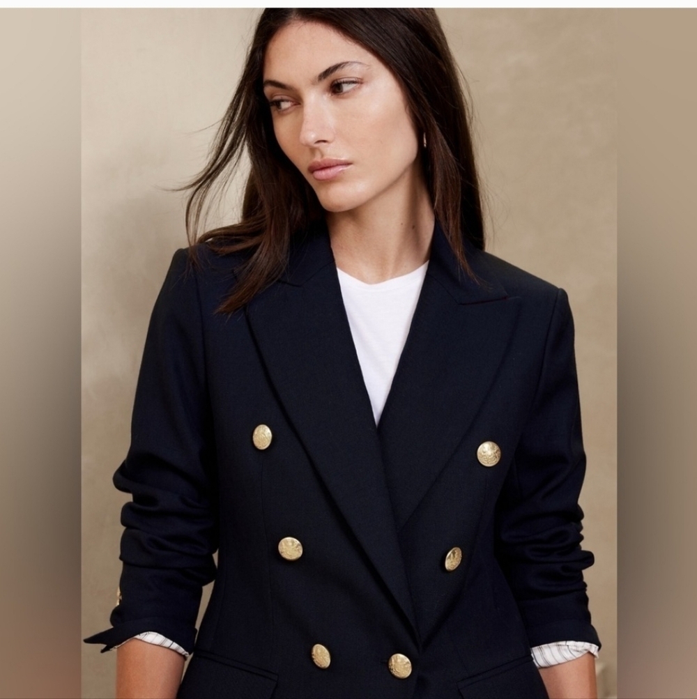 Banana Republic Navy Blue Captain's Blazer Gold Buttons NWOT - Picture 3 of 14